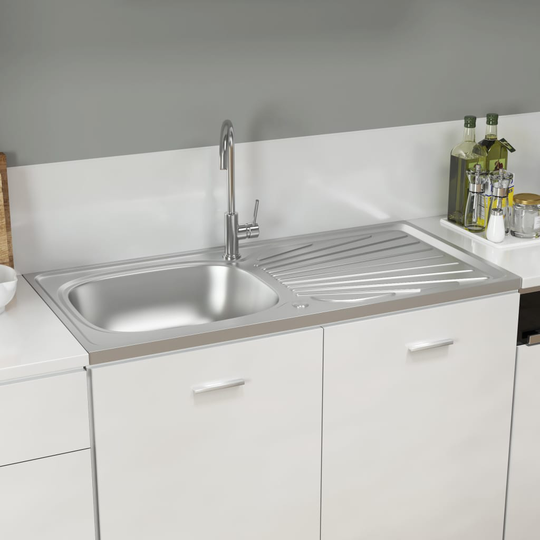 vidaXL Diskho med avrinningsyta silver 10005600x155 mm rostfritt stål