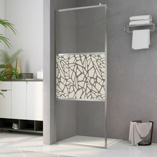 vidaXL Duschvägg med ESG-glas stendesign 115x195 cm