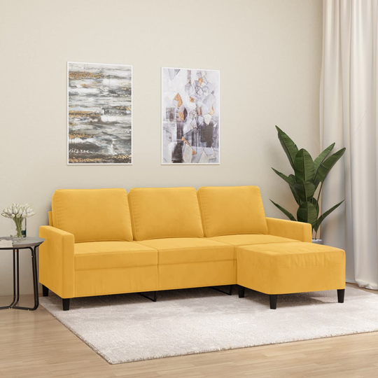 vidaXL 3-sitssoffa med fotpall Ljusgul 180 cm sammet