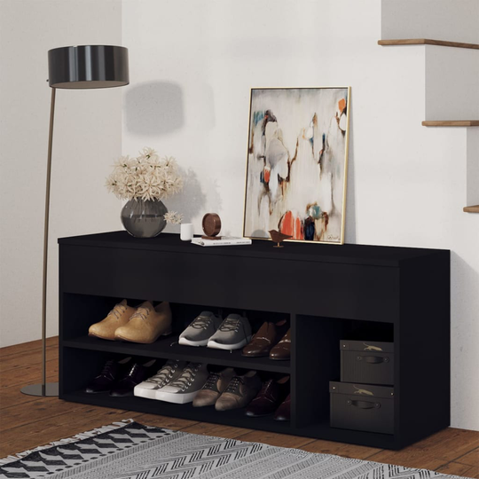 vidaXL Skobänk svart 105x30x45 cm spånskiva
