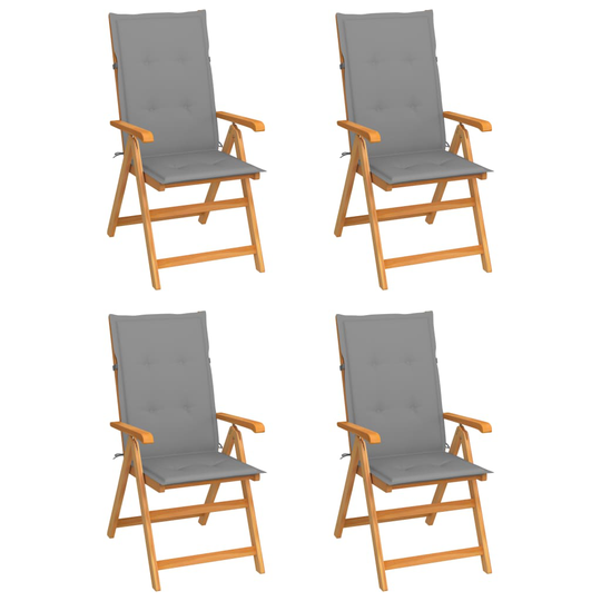 vidaXL Trädgårdsstolar med gråa dynor 4 st massiv teak