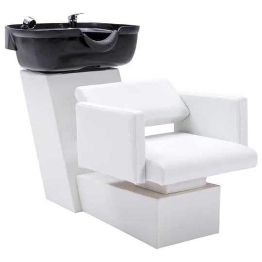 vidaXL Schamponeringsstol med handfat vit och svart 129x59x82 cm konstläder