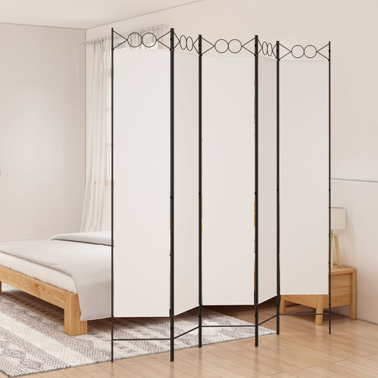 vidaXL Rumsavdelare 5 paneler vit 200x220 cm tyg