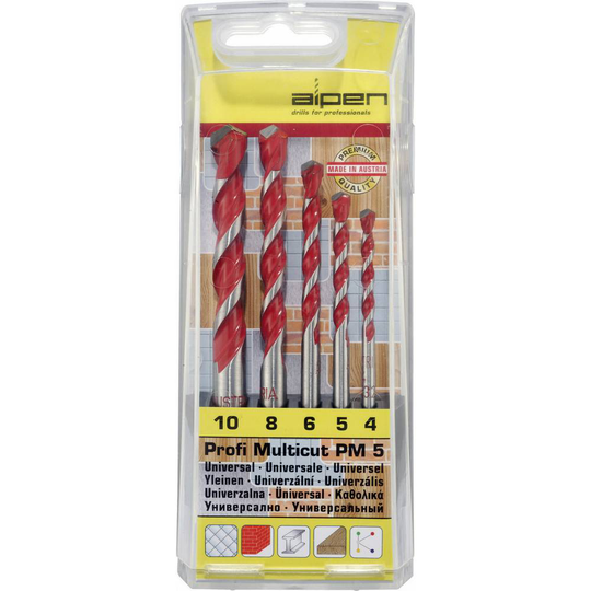 Hårdmetall Multiborrset 5 delar 4 mm, 5 mm, 6 mm, 8 mm, 10 mm Alpen MultiCut 100705100 Cylinderskaft 1 set