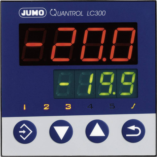 Jumo Quantrol LC300 Termostat L, J, T, K, E, N, S, R, Pt100, Pt1000, KTY Relä 3 A (L x B x H) 80 x 96 x 96 mm