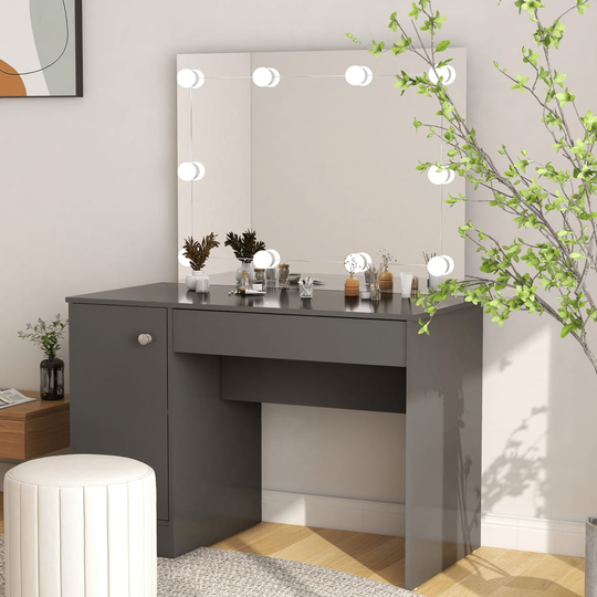 vidaXL Sminkbord med LED-belysning 110x55x145 cm MDF grå