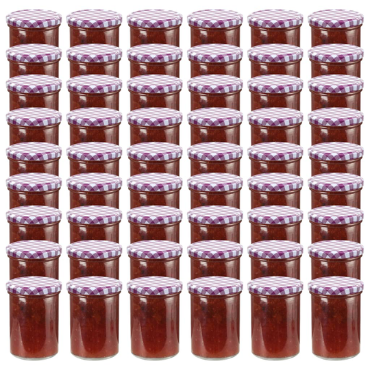 vidaXL Syltburkar i glas med vita och lila lock 48 st 400 ml