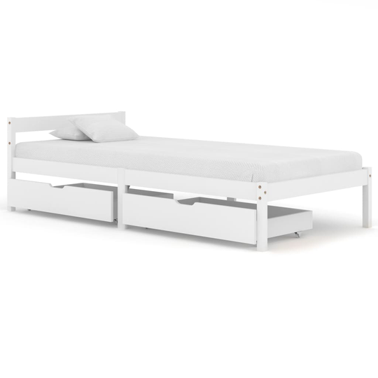 vidaXL Sängram med 2 lådor vit massiv furu 90x200 cm