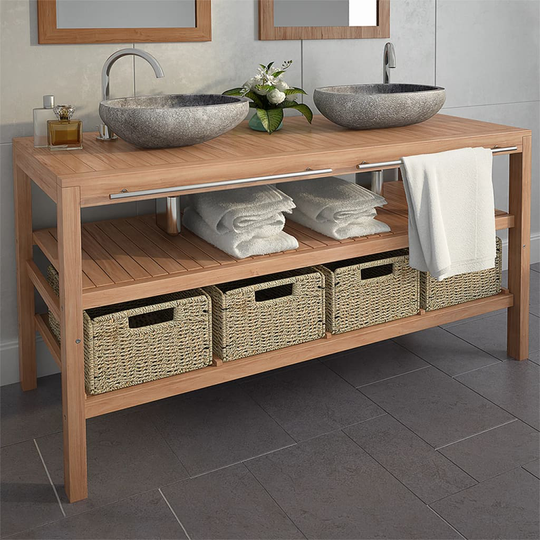 vidaXL Badrumsunderskåp med 4 korgar massiv teak 132x45x75 cm
