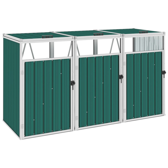 vidaXL Skjul för tre sopkärl grön 213x81x121 cm stål