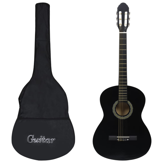 vidaXL Klassisk gitarr 12 delar svart 4/4 39"