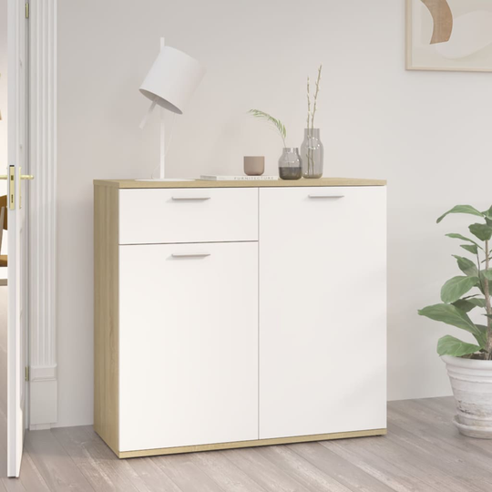 vidaXL Skänk vit och sonoma-ek 80x36x75 cm spånskiva
