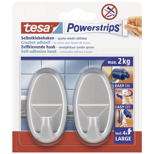 Tesa Powerstrips® krok Large oval, Krom (matt) POWERSTRIPS® tesa Innehåll: 2 st