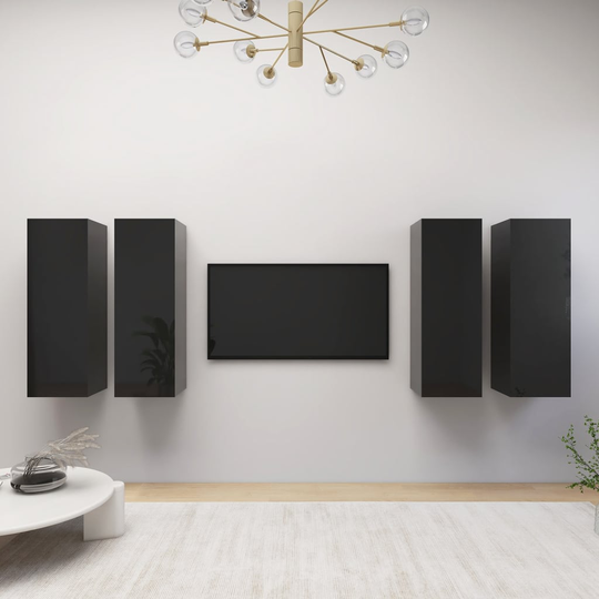 vidaXL TV-skåp 4 delar svart högglans 30,5x30x90 cm spånskiva