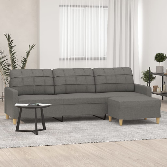 vidaXL 3-sitssoffa med fotpall mörkgrå 210 cm tyg