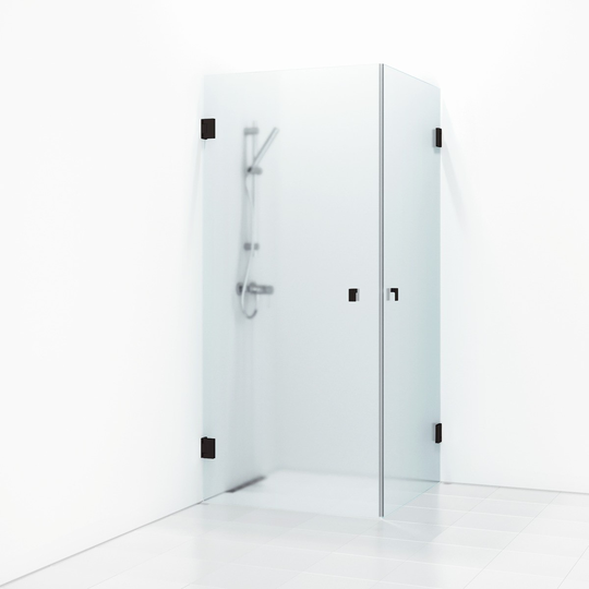 Svedbergs Hörndusch 180° Dörr 90X100 - Kristall frostglas Svart matt