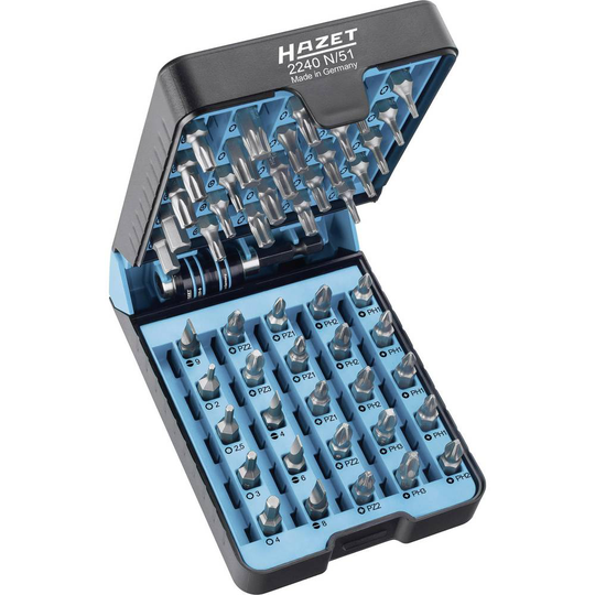 Hazet BitE-Box 2240N/51 Bit-Set 51 delar Spår, Stjärnspår Phillips, Stjärnspår Pozidriv, Inner-TORX, TORX BO, Inner-sexkantig