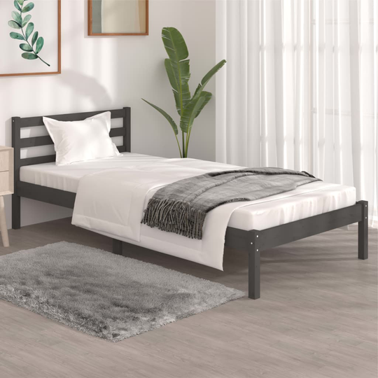 vidaXL Sängram massiv furu 90x190 cm grå 3FT