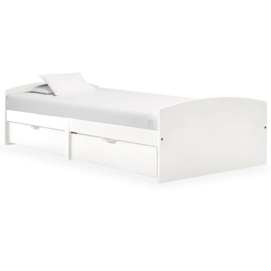 vidaXL Sängram med 2 lådor vit massiv furu 90x200 cm