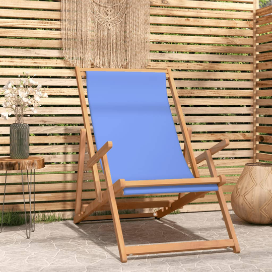 vidaXL Hopfällbar strandstol massiv teak blå