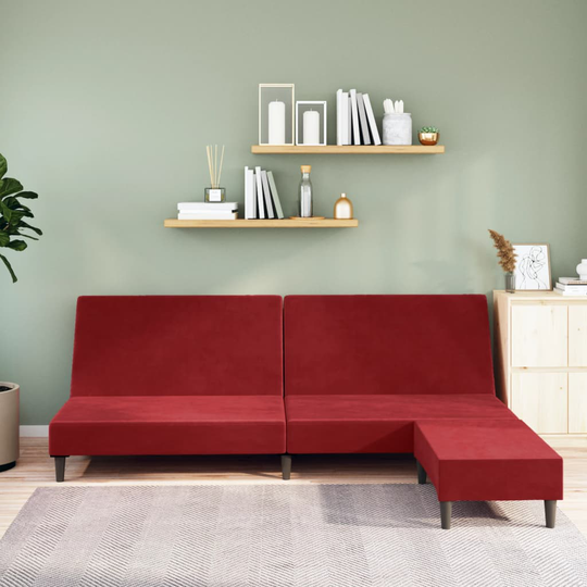 vidaXL Bäddsoffa 2-sits med fotpall vinröd sammet