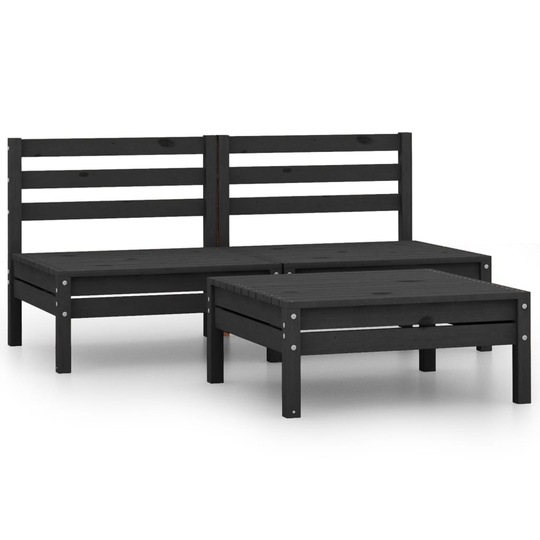 vidaXL Loungegrupp för trädgården 3 delar massiv furu svart