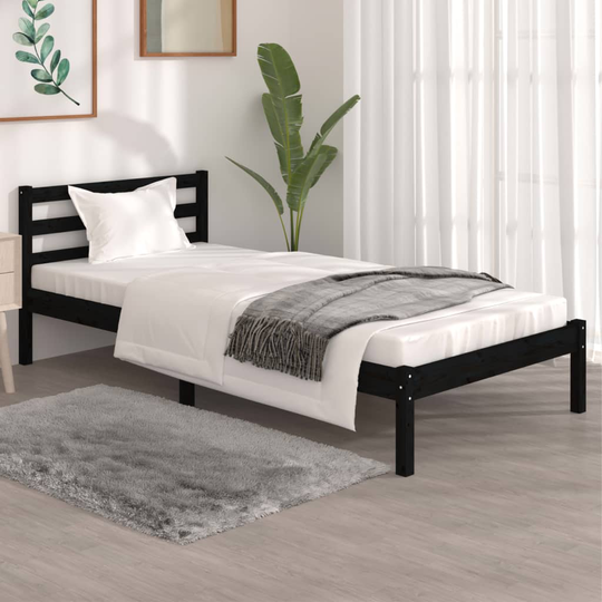 vidaXL Sängram massiv furu 90x190 cm svart 3FT