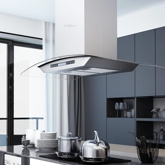 vidaXL Köksfläkt med LCD för köksö 90 cm 756 m³/tim LED