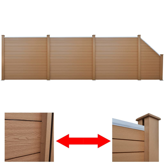 vidaXL Staketpaneler 3 kvadrat + 1 lutande WPC 638 cm brun