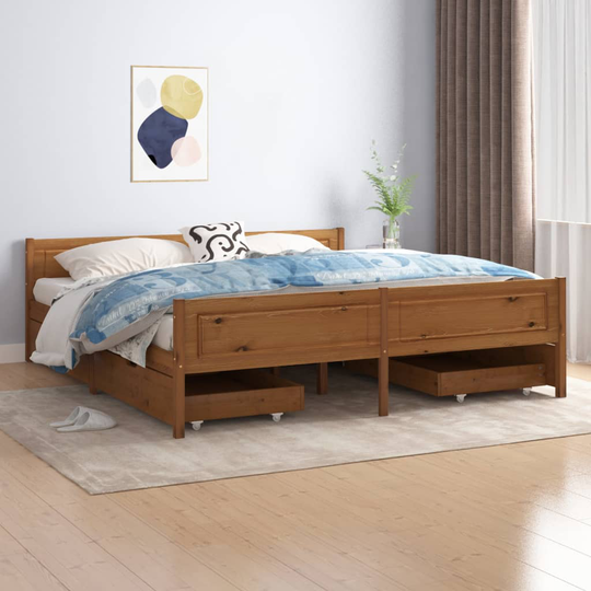 vidaXL Sängram med 4 lådor honungsbrun massiv furu 180x200 cm