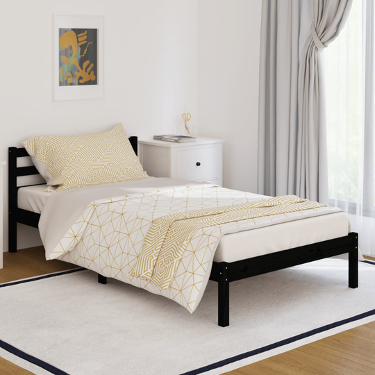 vidaXL Sängram massiv furu 100x200 cm svart