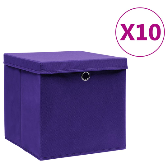 vidaXL Förvaringslådor med lock 10 st 28x28x28 cm lila
