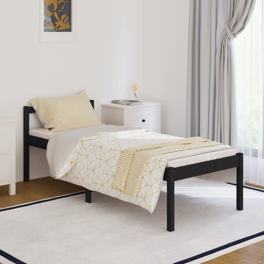 vidaXL Sängram svart massiv furu 75x190 cm 2FT6