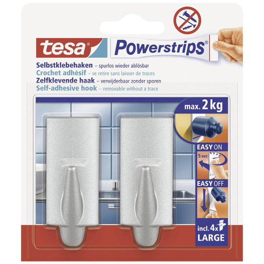Tesa Powerstrips® krok Large Trend, Krom (matt) POWERSTRIPS® tesa Innehåll: 2 st