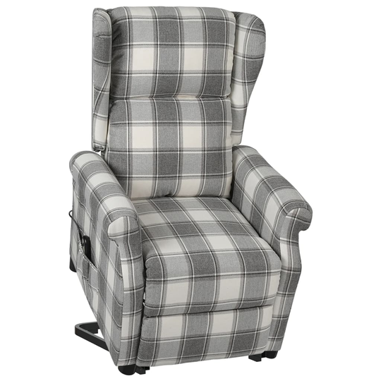 vidaXL Reclinerfåtölj med uppresningshjälp grå och vit tyg