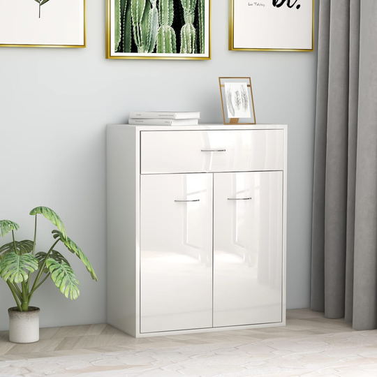 vidaXL Skänk vit högglans 60x30x75 cm spånskiva