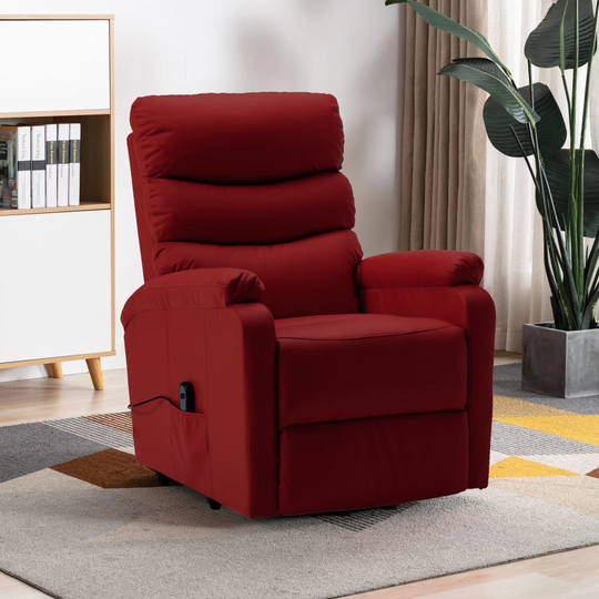 vidaXL Reclinerfåtölj med uppresningsfunktion vinröd konstläder
