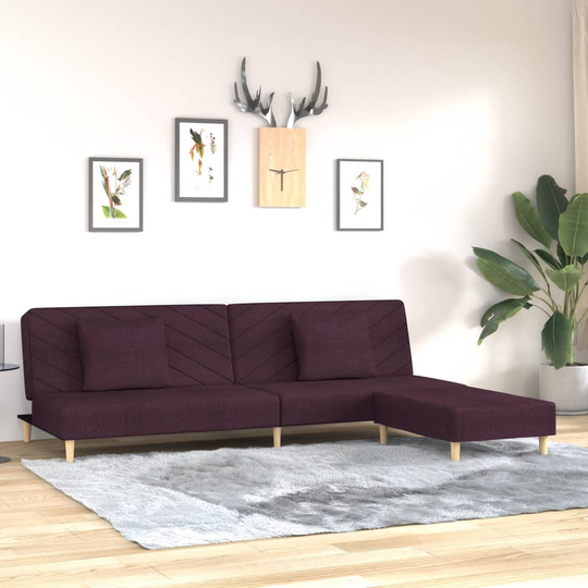 vidaXL Bäddsoffa 2-sits med två kuddar och fotpall lila tyg