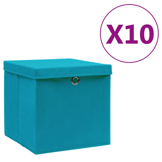 vidaXL Förvaringslådor med lock 10 st 28x28x28 cm babyblå
