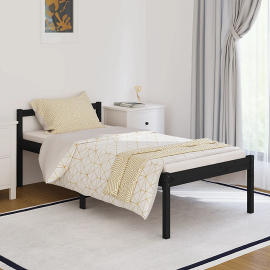 vidaXL Sängram svart massiv furu 90x190 cm 3FT