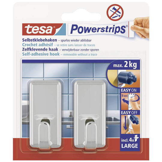 Tesa Powerstrips® krok Large Classic, Krom POWERSTRIPS® tesa Innehåll: 2 st