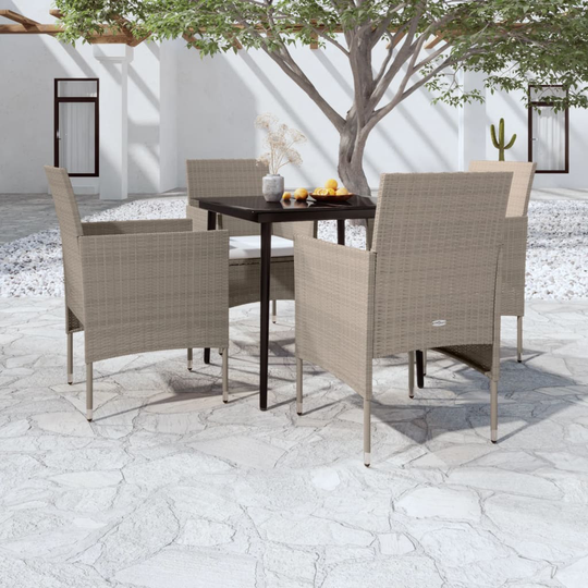 vidaXL Matgrupp för trädgården med dynor 5 delar beige och svart