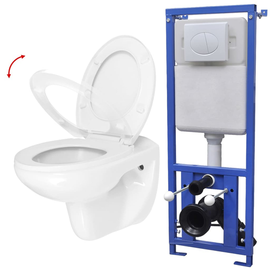 vidaXL Vägghängd toalett med cistern mjuk stängning keramik vit WC