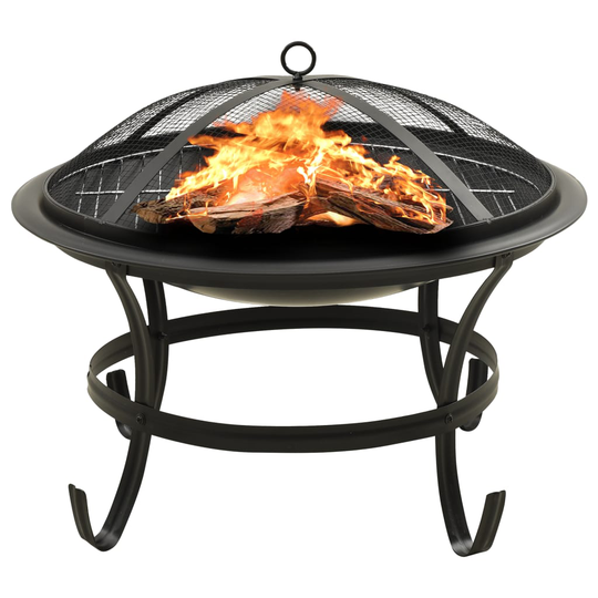 vidaXL 2-i-1 Eldstad med grill och eldgaffel 56x56x49 cm stål