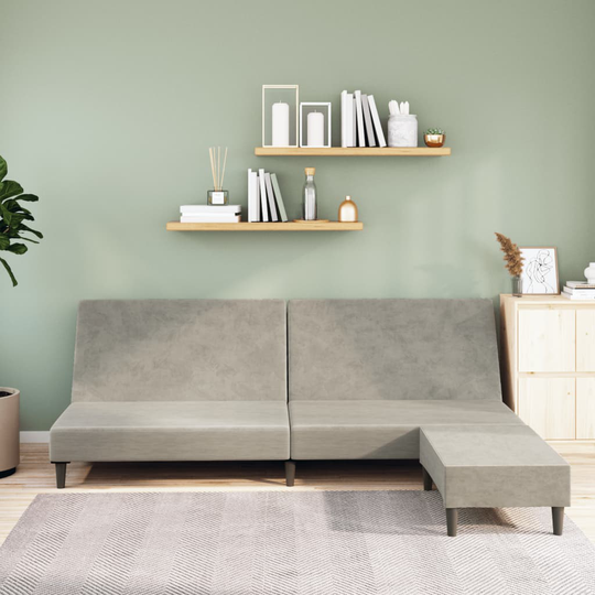 vidaXL Bäddsoffa 2-sits med fotpall ljusgrå sammet
