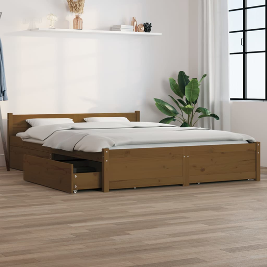 vidaXL Sängram med lådor honungsbrun 140x190 cm