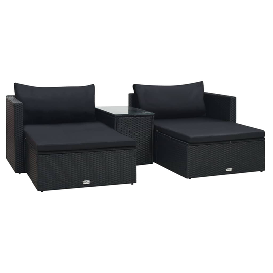 vidaXL Loungegrupp för trädgården med dynor 5 delar konstrotting svart