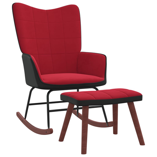 vidaXL Gungstol med fotpall vinröd sammet och PVC