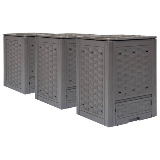 vidaXL Trädgårdskompost 3 st brun 60x60x83 cm 900 L plastrotting