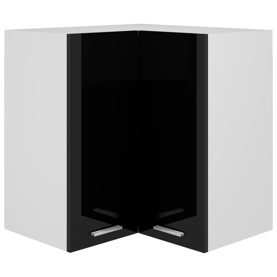 vidaXL Väggskåp hörn svart högglans 57x57x60 cm spånskiva
